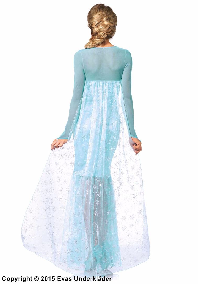 Snödrottningen Elsa från Frozen, maskeradklänning med strass, paljetter och snöflingor